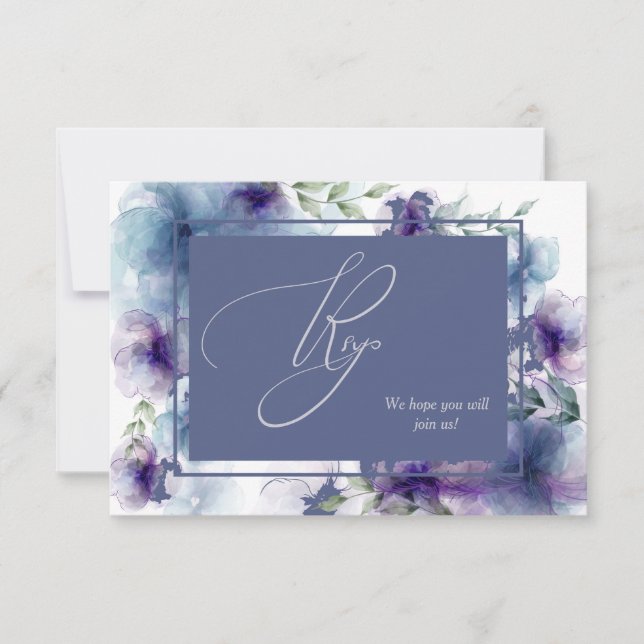 Romântica Blue Watercolor Floral Menu Weding RSVP (Frente)