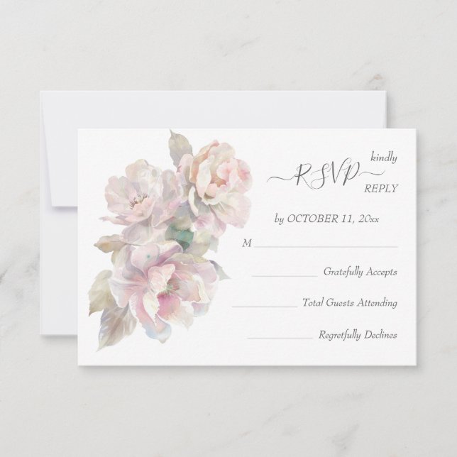 Romântica Blush Peony Floral Wedding RSVP 2 (Frente)