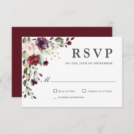 Romântica Borgonha e Plum Floral Wedding RSVP