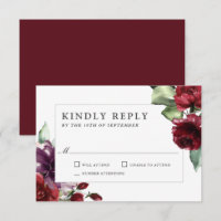 Romântica Borgonha e Plum Floral Wedding RSVP