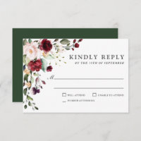 Romântica Borgonha e Plum Floral Wedding RSVP