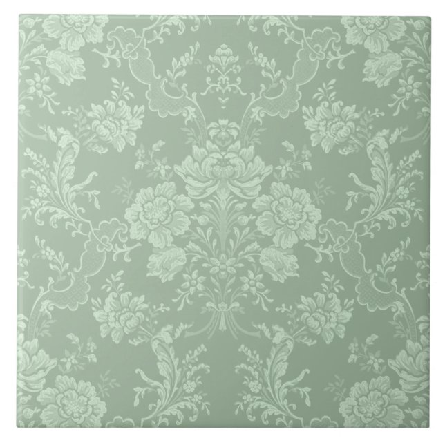 Romântica Chic Floral Damask-Sage Verde (Frente)
