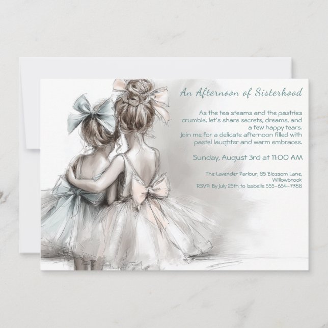 Romântica Dia da Irmã Chá Tarde Convite (Frente)