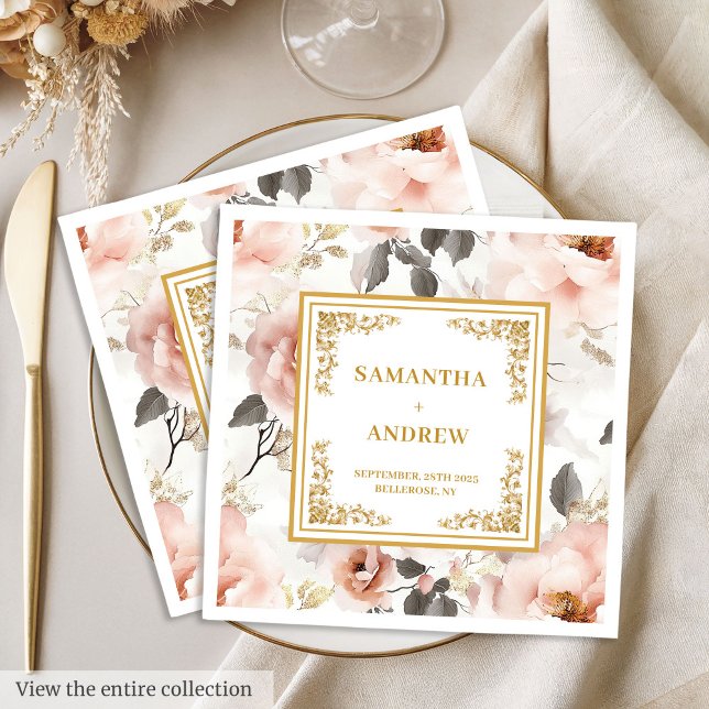 Romântica e Eterno borrão guardanapos florais (Romantic & Timeless blush floral wedding napkins)