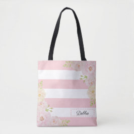 Romântica Floral Rosa Stripes Tote Sacos