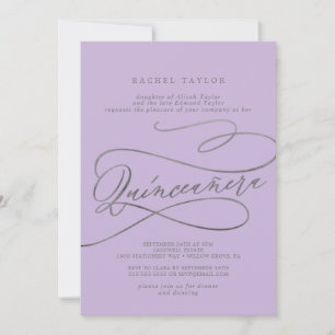 Romântica Lilac Calliografia Quinceañera Convite