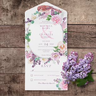 Romântica Lilac e Cor-de-rosa - Quadro de oval flo