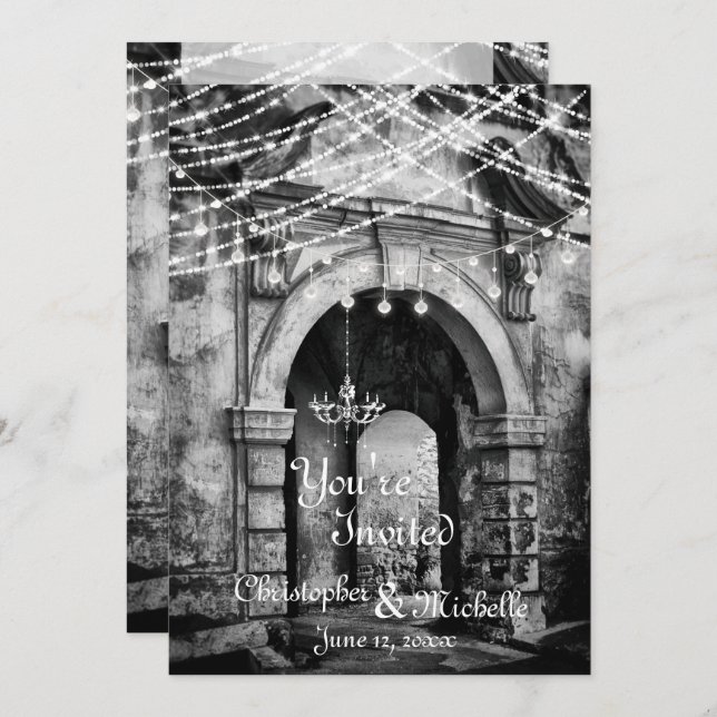 Romântica Luz Gótica Convite para Casamento de Arq (Frente/Verso)