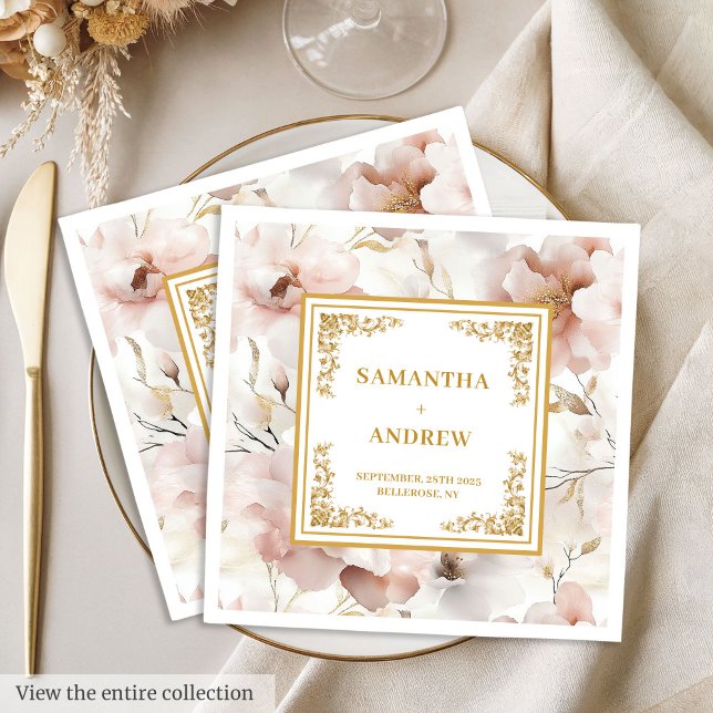 Romântica pincel de marfim boho guardanapos de pap (Romantic blush ivory boho floral paper napkins)
