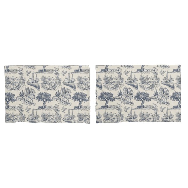 Romântico Azul Toile de Jouy, estilo country franc (Frente - conjunto)
