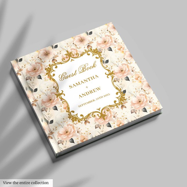 Romântico Blush Dourado Livro de Convidados (Romantic Blush Gold Wedding Guest Book)