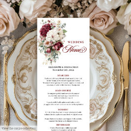 Romântico Boho Burgundy White Rose Menu Casamento