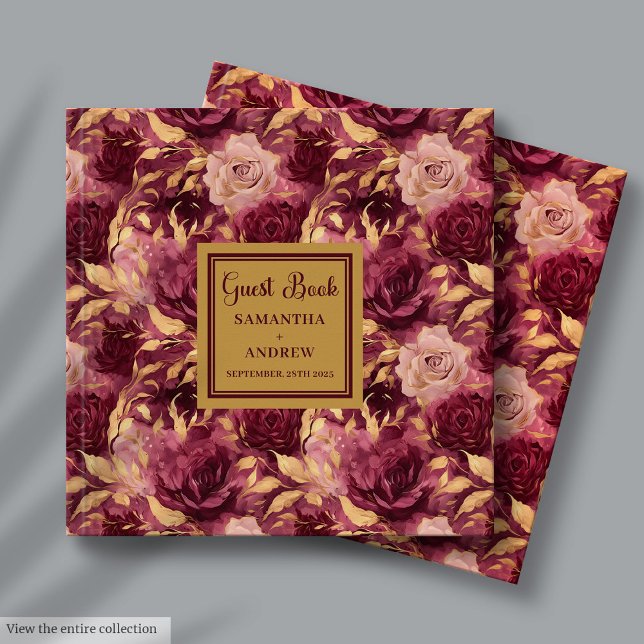 Romântico Burgundy Blush Dourado Livro de Convidad (Romantic Burgundy Blush Gold Wedding Guest Book)