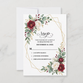 Romântico Burgundy Floral Aquarela Casamento RSVP