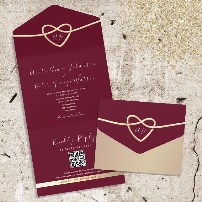 Romântico Código QR Casamento Borgonha (Criador carregado)