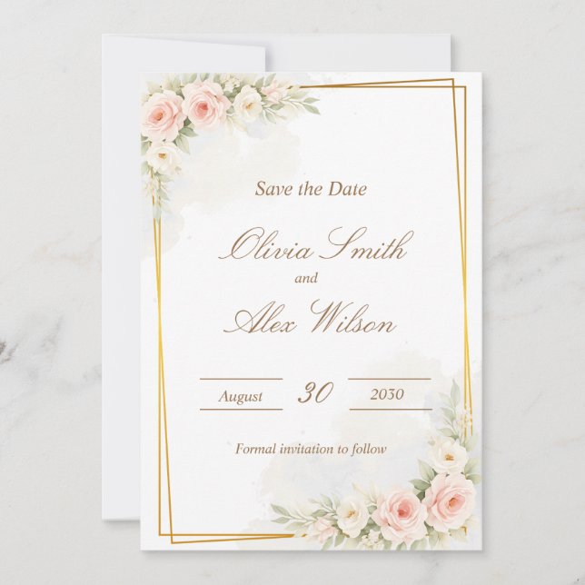 Romântico Floral Salve a data Rosa Empoeirada Peo (Frente)