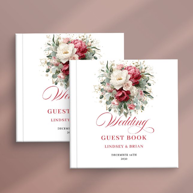 Romântico Livro de Visitas de Casamento Boho Bege  (Romantic Burgundy Blush Wedding Guest Book Boho)