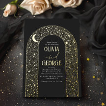 Romântico Moderno Casamento Celestial Negro Dourad