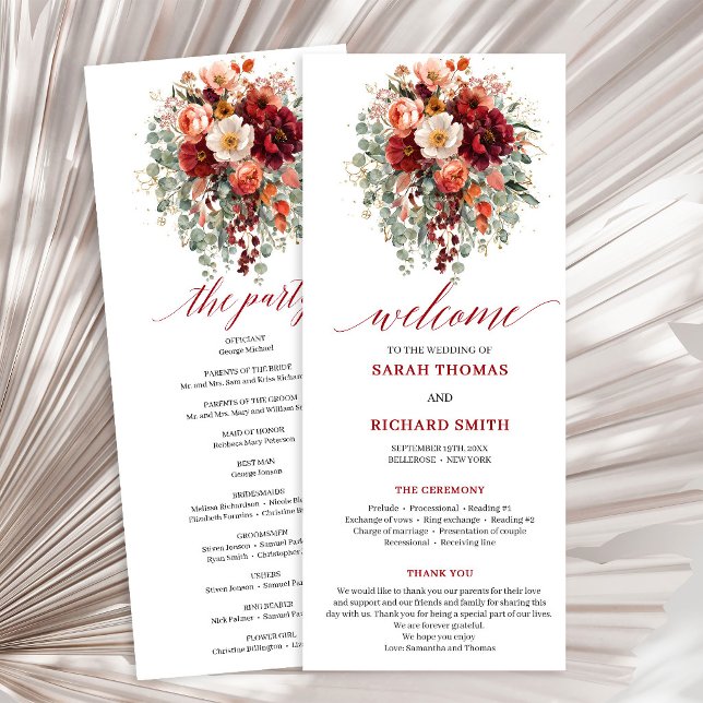 Romântico Programa de Casamento de Outono em Burgu (Romantic Burgundy Gold Eucalyptus Fall wedding program

)