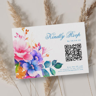 Romântico Vibrante Rainbow Floral Weding RSVP QR