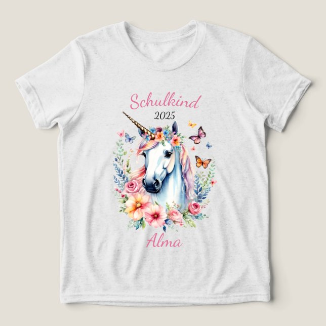 Romantisches Einhorn mit Blumen - Schulkind 2026 | (Design frontal)