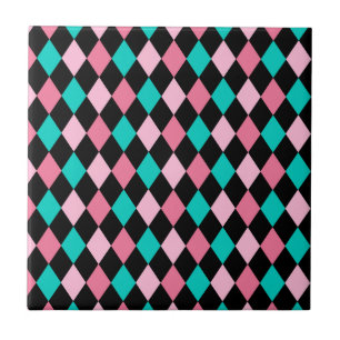 Rombos Arco-íris Pastel Preto Rosa Azul Harlequim