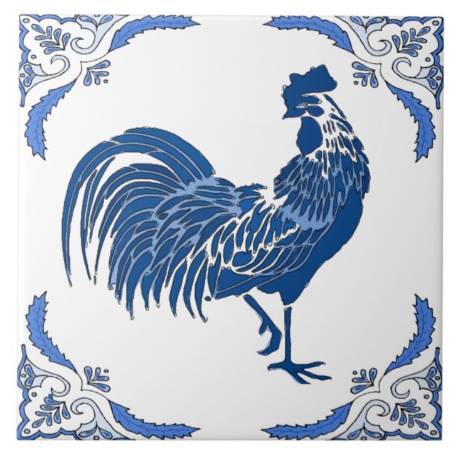 Rooster, Azulejo de cerâmica de Olhos Delft Neerla (Frente)