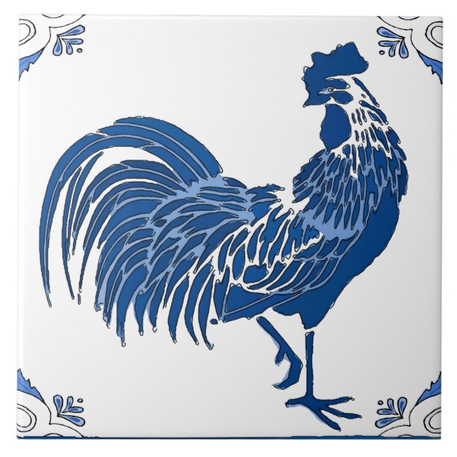 Rooster, Azulejo de cerâmica de Olhos Delft Neerla (Frente)