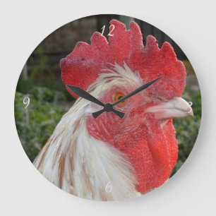 Rooster Branco castanho, relógio de parede redond