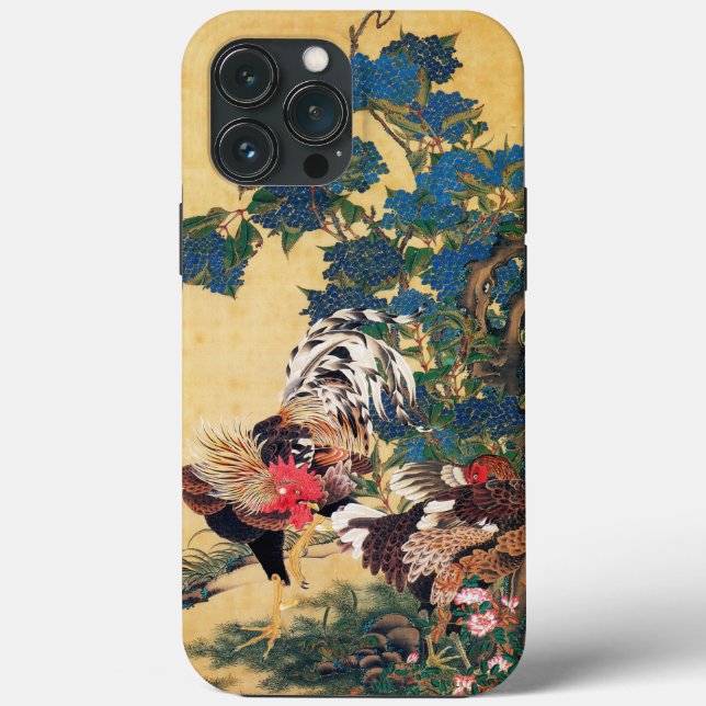Rooster e Hen com Hydrangeas por Ito Jakuchu (Verso)