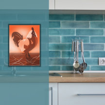 Rooster Sunset Orange Kitchen Wall Art - Poster
