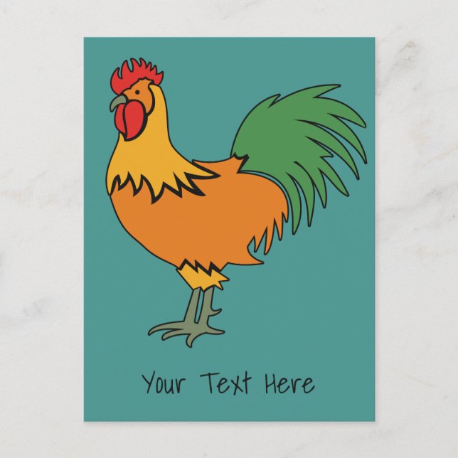 Rooster texto personalizado e cartão postal de cor (Frente)
