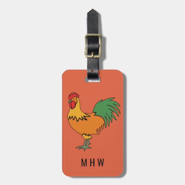 Rooster texto personalizado e etiqueta de bagagem  (Frente Vertical)