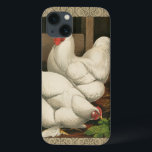 Roosters & Hen fora da Casa Hen com Fronteira Bran<br><div class="desc">Um impressão de arte rústica exibindo um galo vigoroso e uma galinha em uma casa de galinha. A borda da névoa escura é um padrão composto por elementos espirais. Esta impressão seria uma grande adição a uma decoração de casa rural.</div>