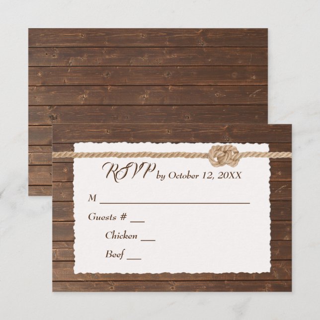 Rope Knot On Wood Weding RSVP (Frente/Verso)