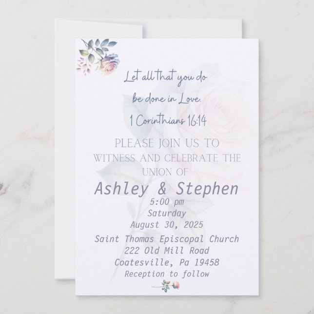 Rosa 1 Convite para Casamento Cristão de Corinthia (Frente)