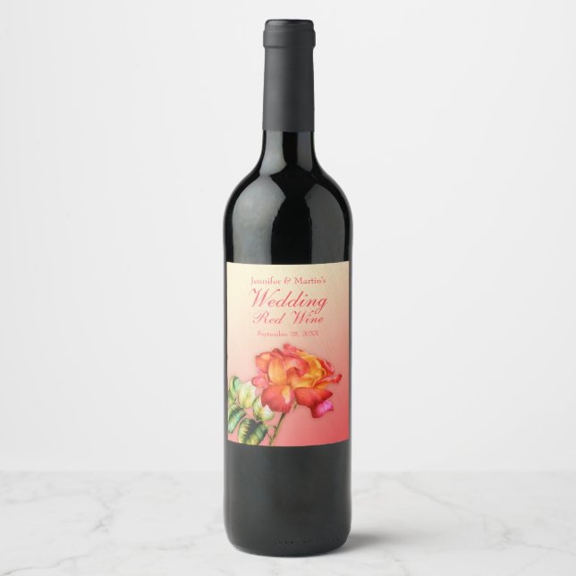 Rosa a aquarela arte vinho tinto rótulos de casame (Frente)