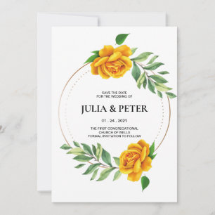 Rosa Amarelo Moderno Floral Salvar a Data Convite