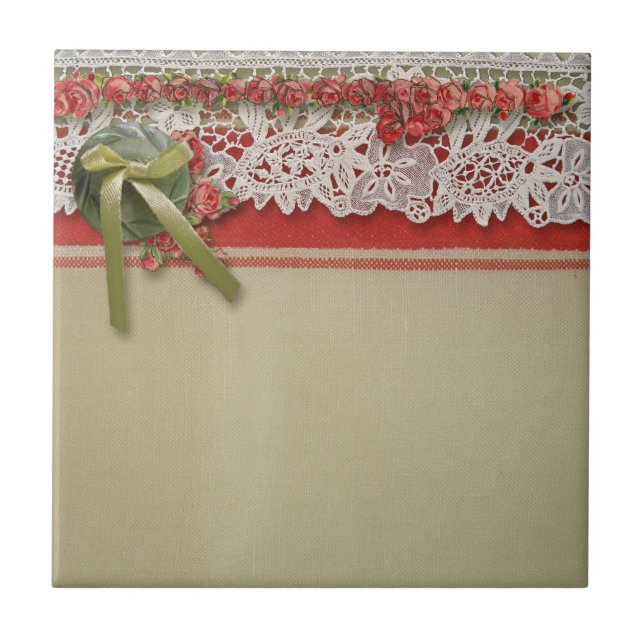 Rosa Antiga Renda Rustic Redo Victoriado Sackcloth (Frente)