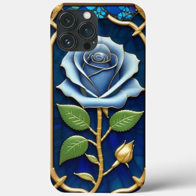 Rosa Azul Dourada em Moldura Decorativa (Verso)