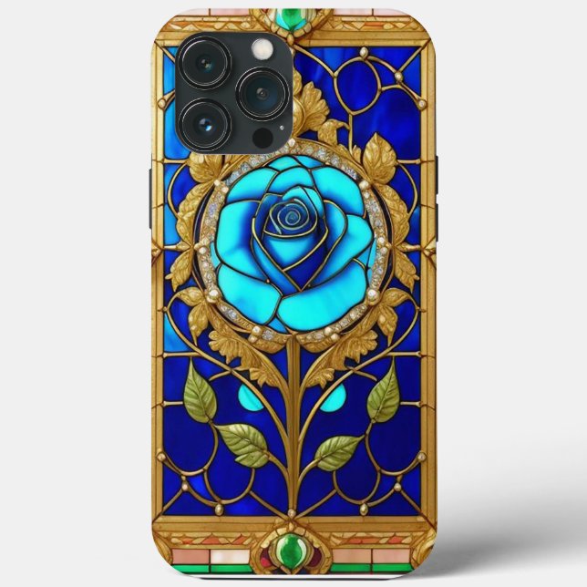 Rosa Azul Dourada em Moldura Decorativa (Verso)