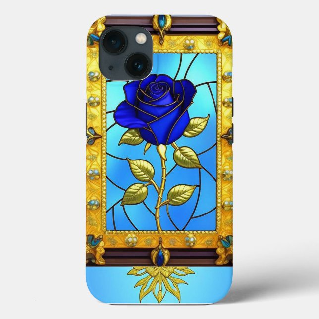 Rosa Azul Dourada em Moldura Decorativa (Verso)