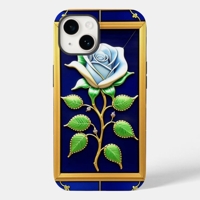 Rosa Azul Dourada em Moldura Decorativa (Verso)