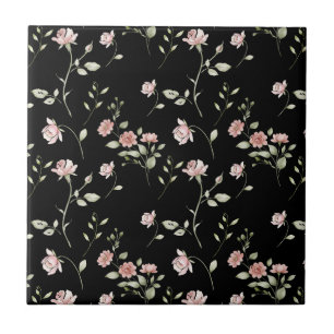Rosa Bege Água-forte Floral Preto