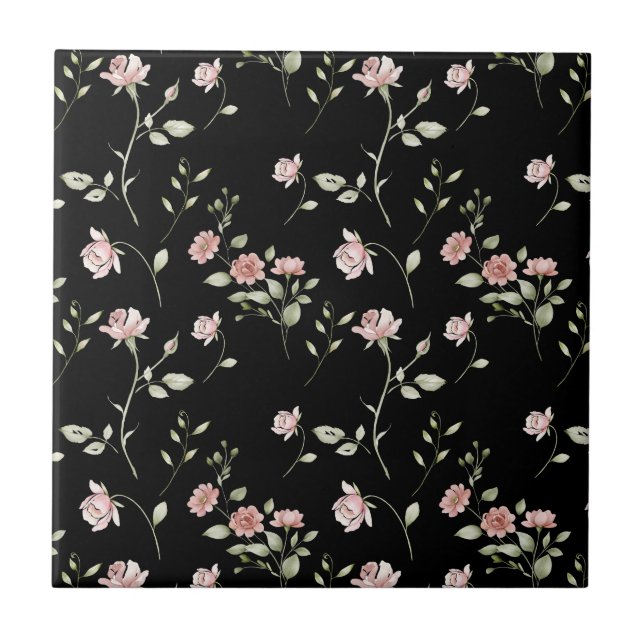 Rosa Bege Água-forte Floral Preto (Frente)