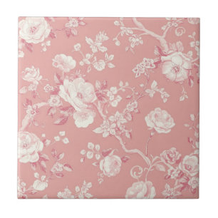 Rosa Bege Padrão Floral Toile Rosa Vintage