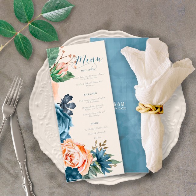 Rosa Blue/Peach Wedding Menu ID584 (Criador carregado)