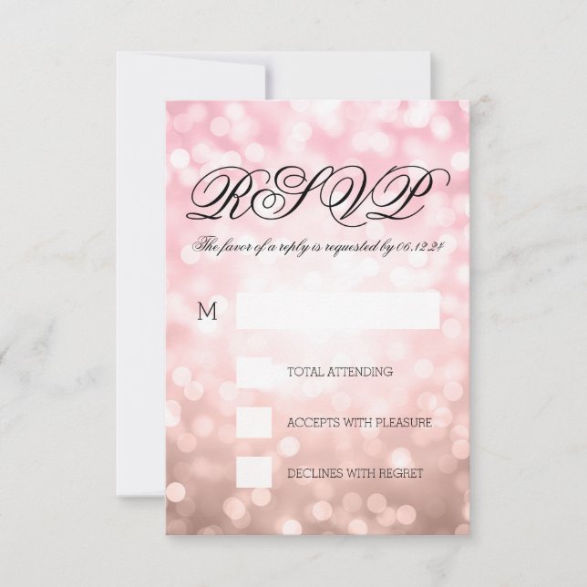 Rosa Blush Bokeh Luz Elegante de Casamento RSVP (Frente)