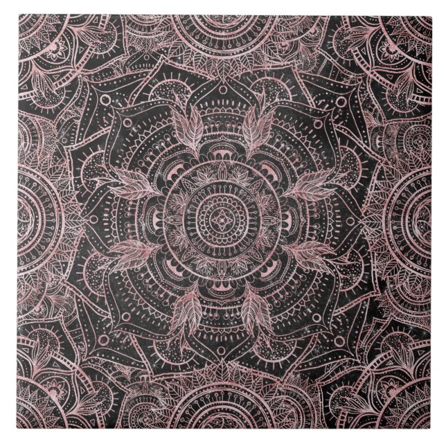 Rosa Boho Cinza Dourada Mandala Design (Frente)