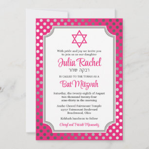 Rosa, Bolinhas, Bat Mitzvah, Convite